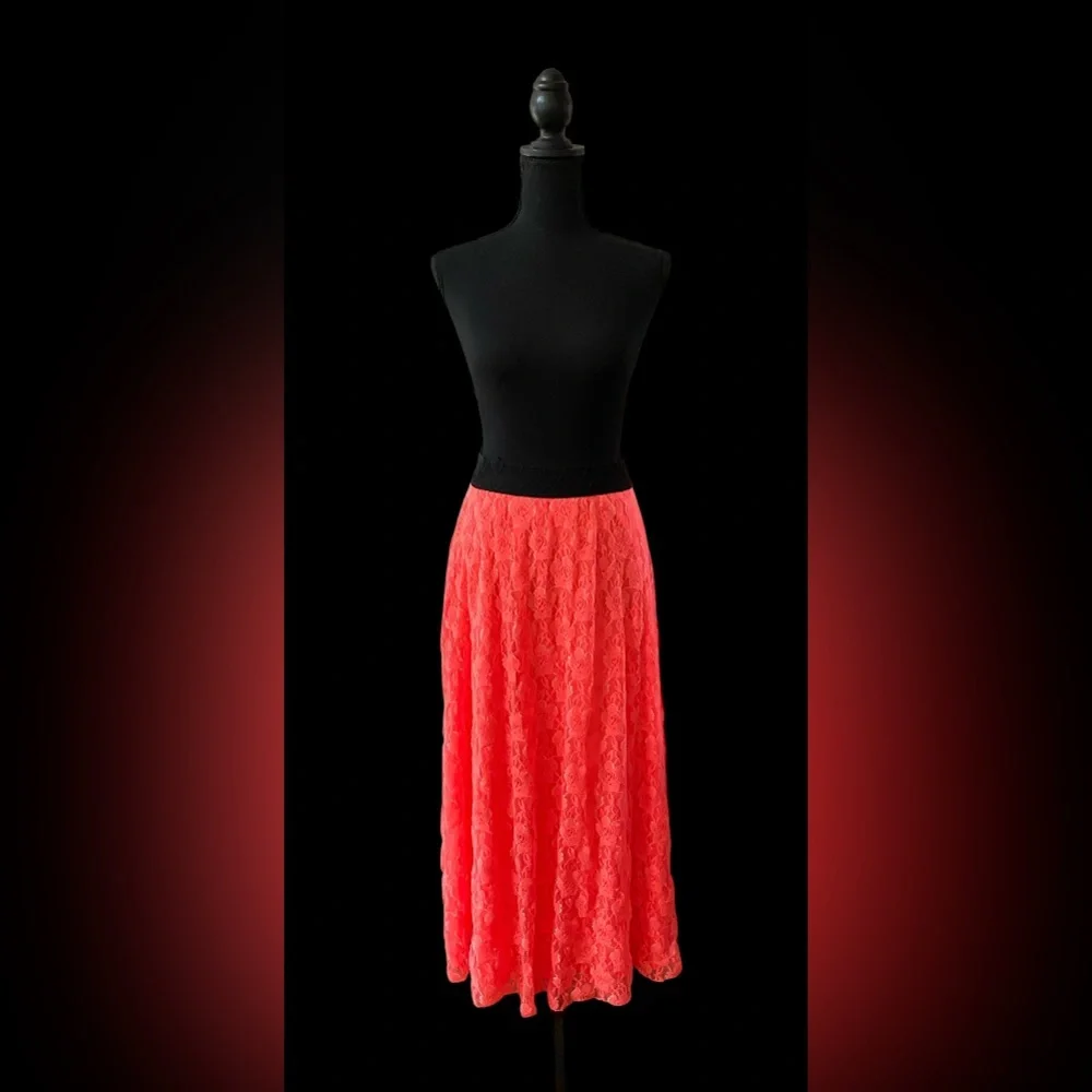 LuLaRoe: Vibrant Neon Coral Orange A-Line Lace Skirt